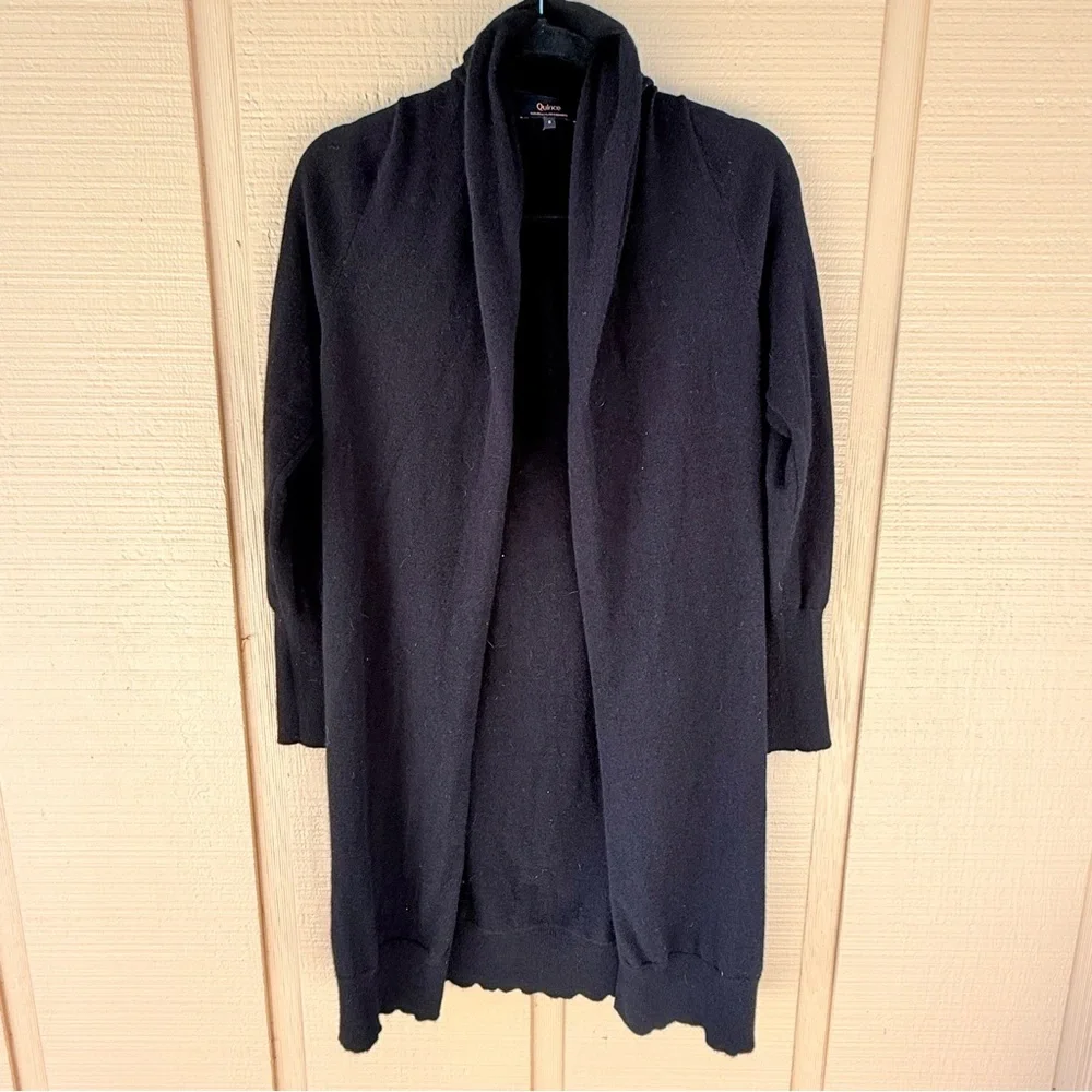 Quince 100% Mongolian Cashmere Black Duster Long Cardigan Sweater S - Picture 10 of 10